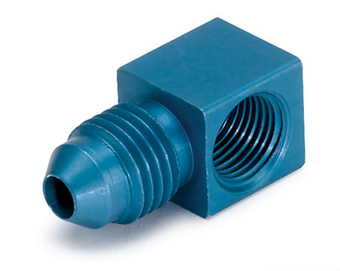 FITTING, ADAPTER, 90?, 1/8" NPTF FEMALE TO -4AN MALE, ALUMINUM, BLUE ANODIZED - 616 Auto Parts