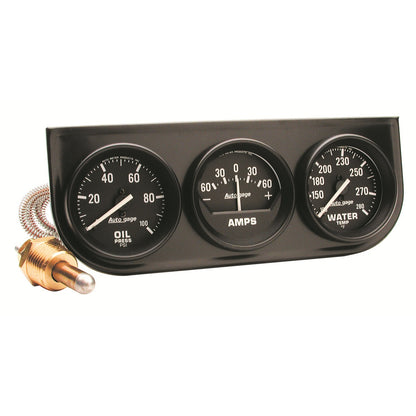 GAUGE CONSOLE, OILP/WTMP/AMP, 2", 100PSI/280?F/60A, BLK DIAL, BLK BZL, AUTOGAGE - 616 Auto Parts