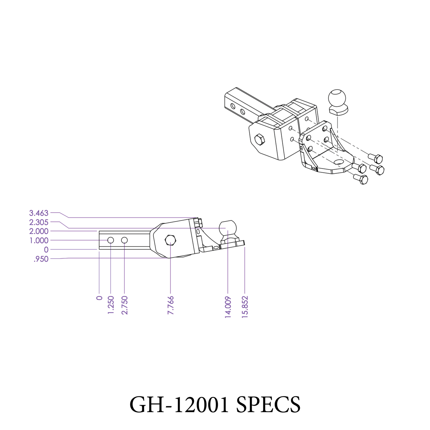 GLYDER TORSION-FLEX 2" Shank 2" drop .4K-.7K TW 7K Hitch & Ball 1" Dia Hole GH-12001 - 616 Auto Parts