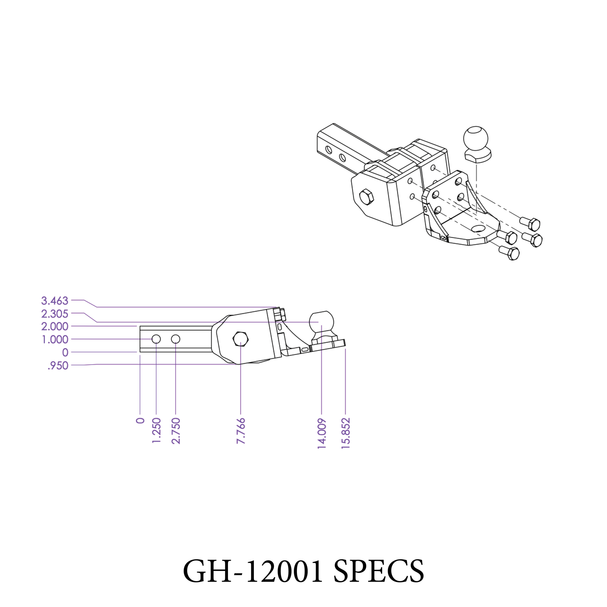 GLYDER TORSION-FLEX 2" Shank 2" drop .4K-.7K TW 7K Hitch & Ball 1" Dia Hole GH-12001 - 616 Auto Parts