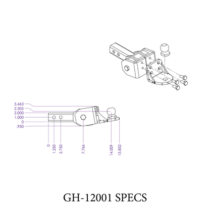 GLYDER TORSION-FLEX 2" Shank 2" drop .4K-.7K TW 7K Hitch & Ball 1" Dia Hole GH-12001 - 616 Auto Parts