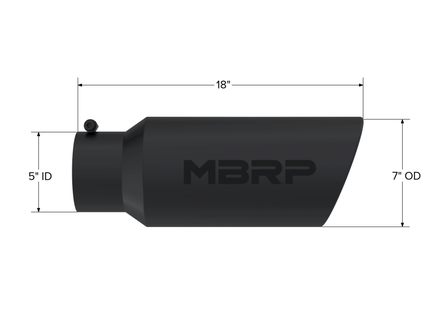 Tip. 7in. O.D.. Rolled End. 5in. inlet 18in. in length. Black Coated. T5127BLK - 616 Auto Parts