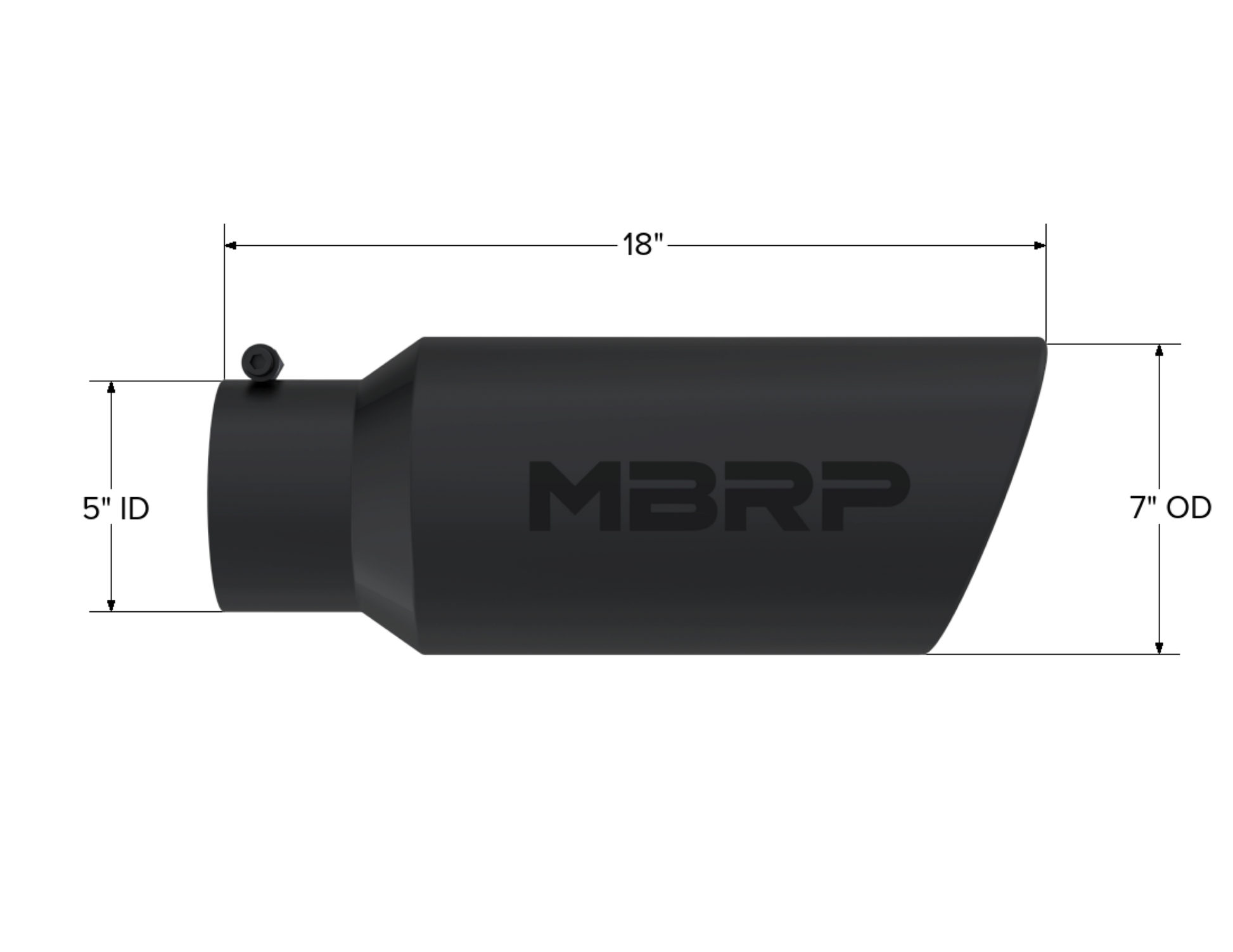 Tip. 7in. O.D.. Rolled End. 5in. inlet 18in. in length. Black Coated. T5127BLK - 616 Auto Parts