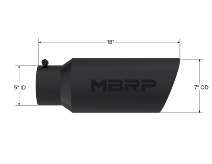 Tip. 7in. O.D.. Rolled End. 5in. inlet 18in. in length. Black Coated. T5127BLK - 616 Auto Parts