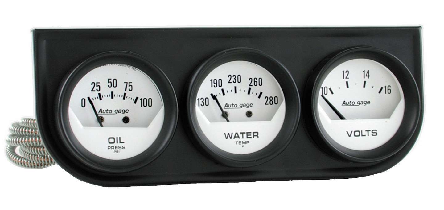 GAUGE CONSOLE, OILP/WTMP/VOLT, 2", 100PSI/280?F/16V, WHT DIAL, BLK BZL, AG - 616 Auto Parts