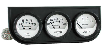 GAUGE CONSOLE, OILP/WTMP/VOLT, 2", 100PSI/280?F/16V, WHT DIAL, BLK BZL, AG - 616 Auto Parts