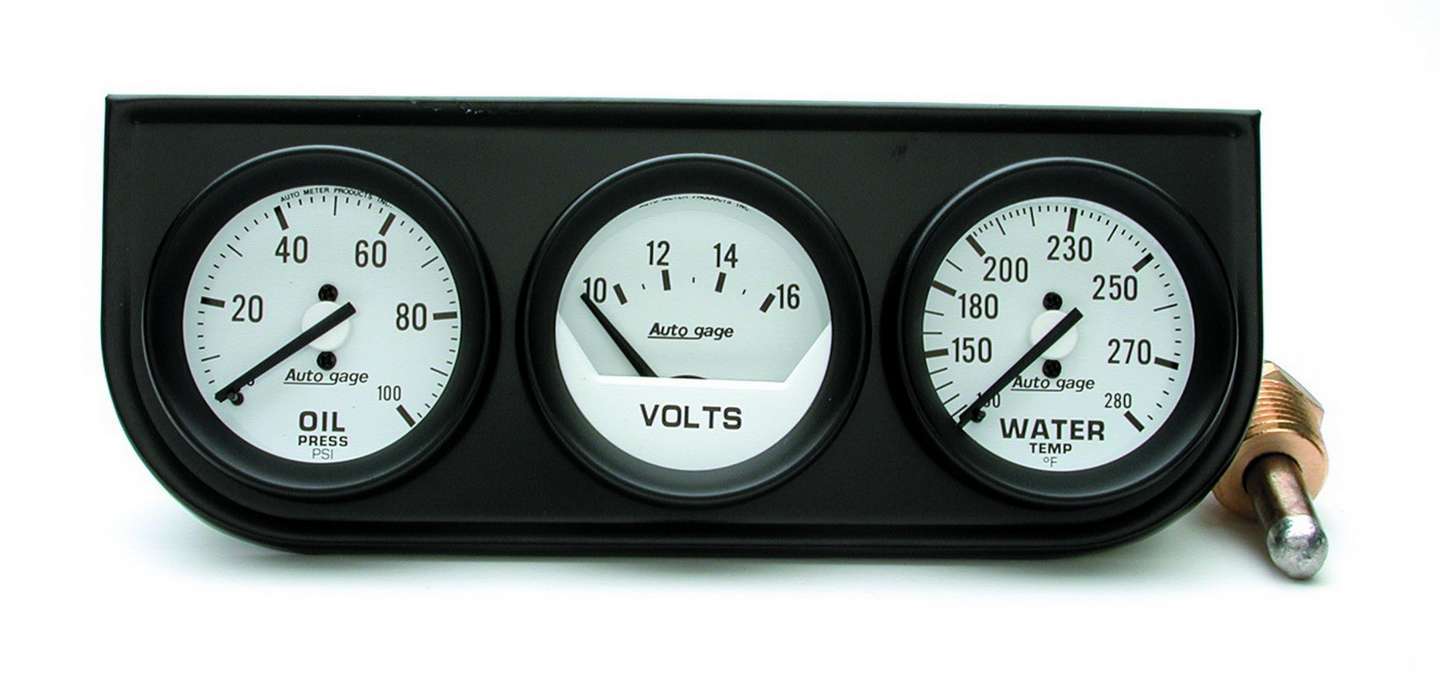 GAUGE CONSOLE, OILP/WTMP/VOLT, 2", 100PSI/280?F/16V, WHT DIAL, BLK BZL, AG - 616 Auto Parts