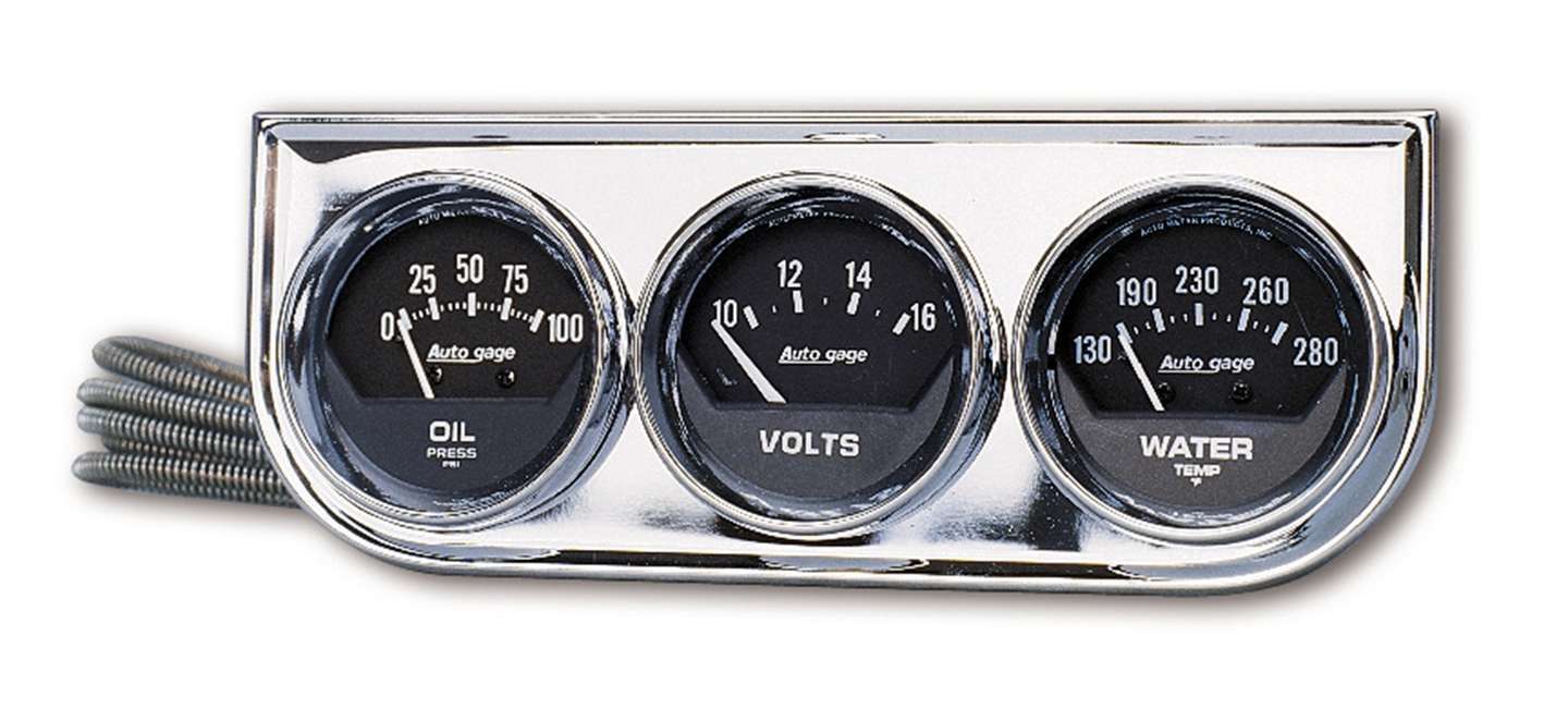 GAUGE CONSOLE,OILP/WTMP/VOLT,2",100PSI/280 Degrees F/16V,BLK DIAL,CHROME BZL,AG - 616 Auto Parts
