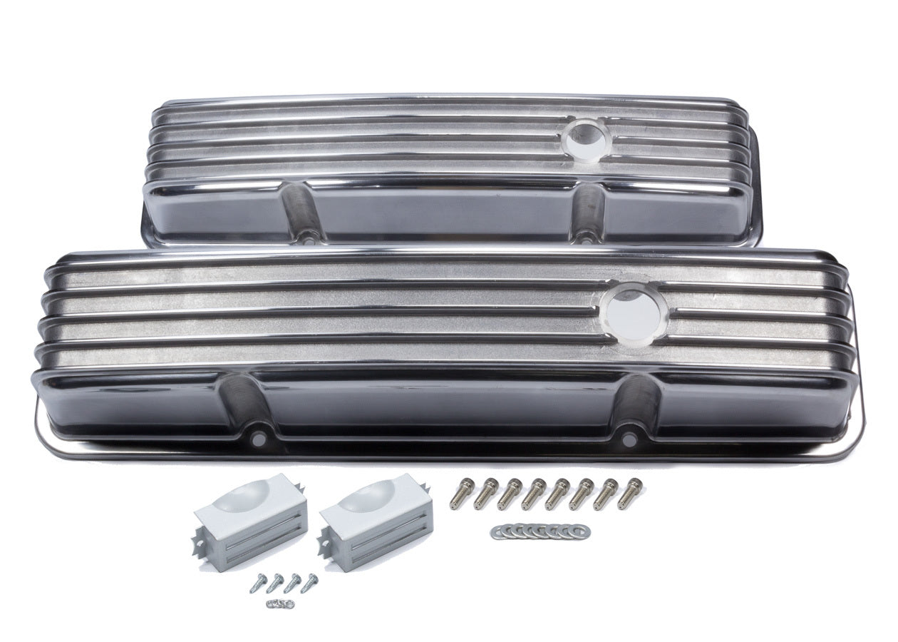 SBC Cast Alm Valve Cover Set Finned Style Pol. 6855G - 616 Auto Parts