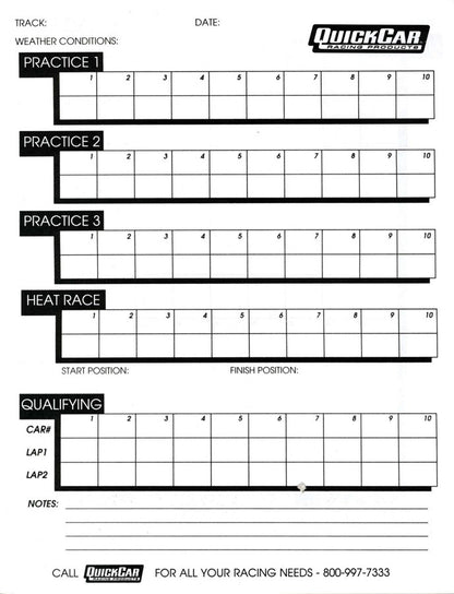 Time Organizer Sheets 100 Lap (50PK) - 616 Auto Parts
