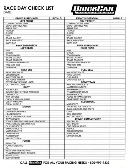 Race Day Check-List - 616 Auto Parts
